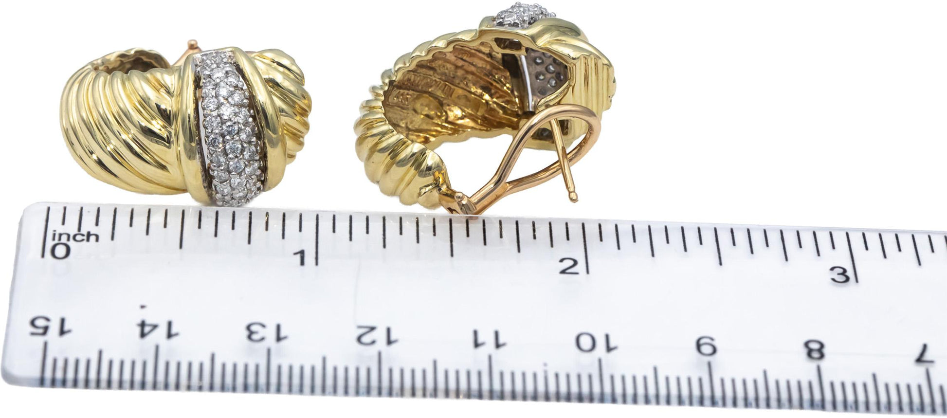 DAVID YURMAN Vintage 14k Yellow Gold 1.0CT Round Diamond Curved Earrings 1.0CTW