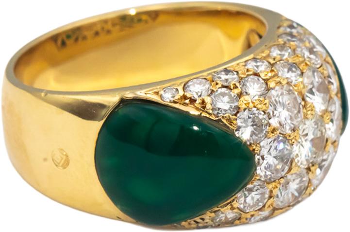 18k Yellow Gold VS Round Diamond Green Chalcedony Cocktail Ring 2.0CT Size 8.25