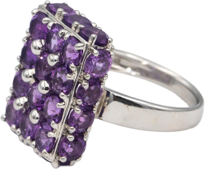 18k White Gold Round Cut Amethyst Cluster Cocktail Ring 6.18CTW Size 7