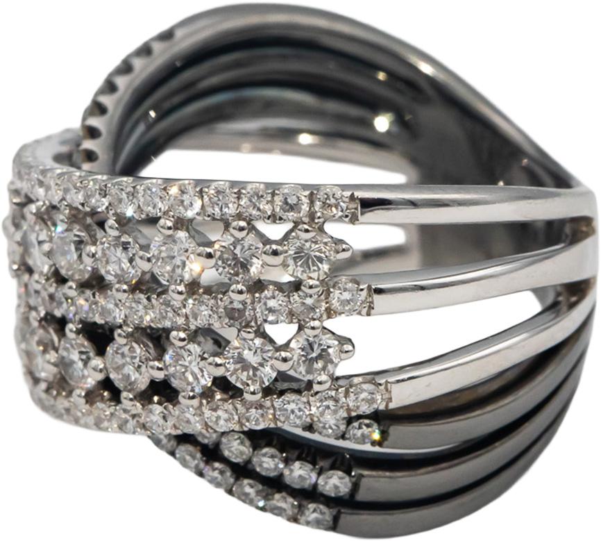 18k White Gold Black Rhodium Round Diamond Crossover Ring 2.25CT Size 7.5