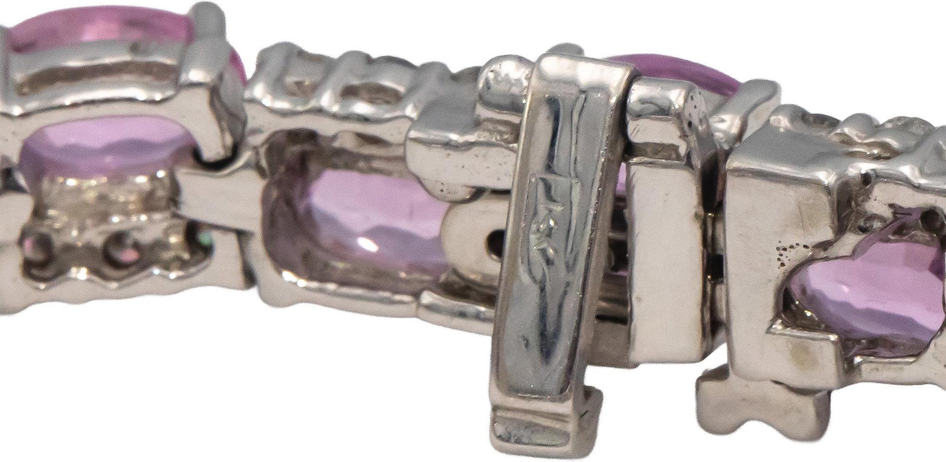 14k White Gold Oval Pink Sapphire & Round Diamond Link Bracelet 15.60CTW
