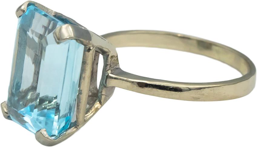14k White Gold Emerald Cut Blue Topaz Solitaire Ring 8.0CT Size 8