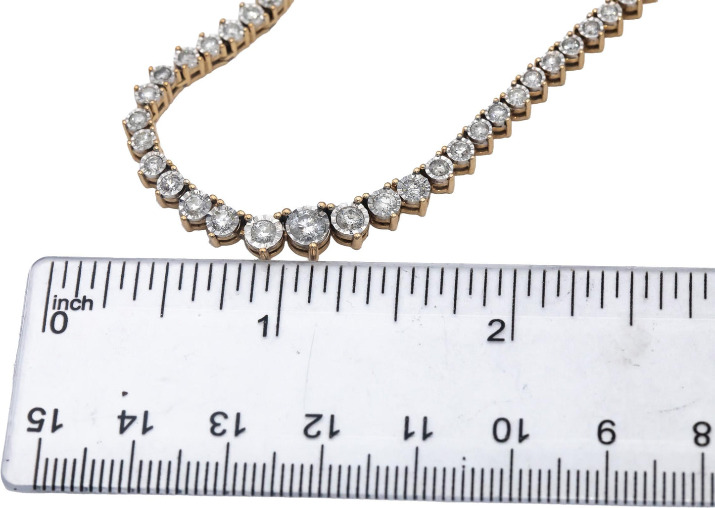 10k Yellow Gold Round Diamond Graduated Width Riviera Necklace 3.0CTW
