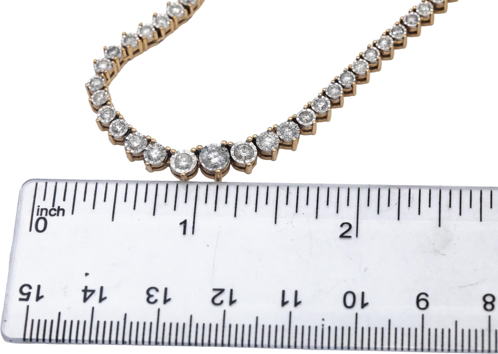 10k Yellow Gold Round Diamond Graduated Width Riviera Necklace 3.0CTW