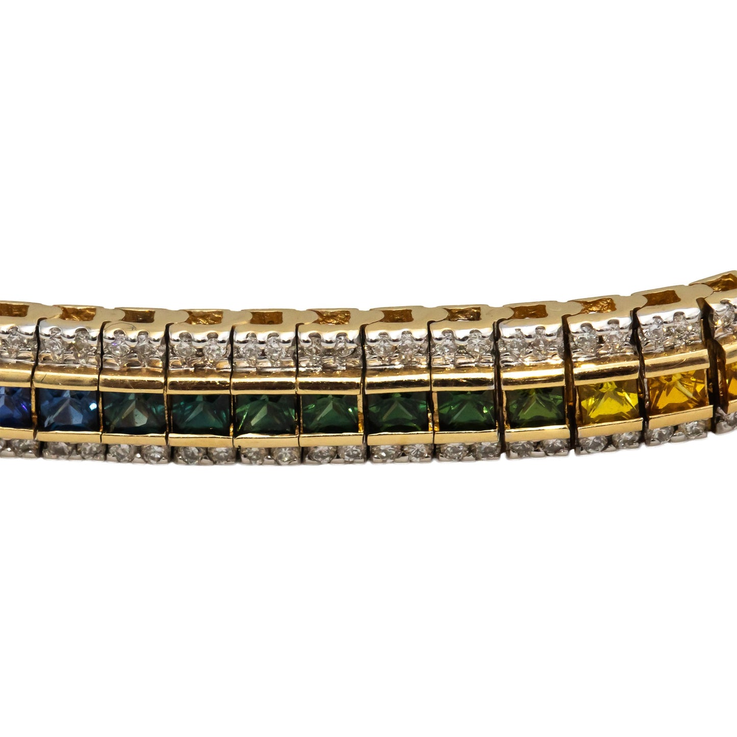 14k Yellow Gold Diamond and Rainbow Sapphire Tennis Bracelet 8.50CTW