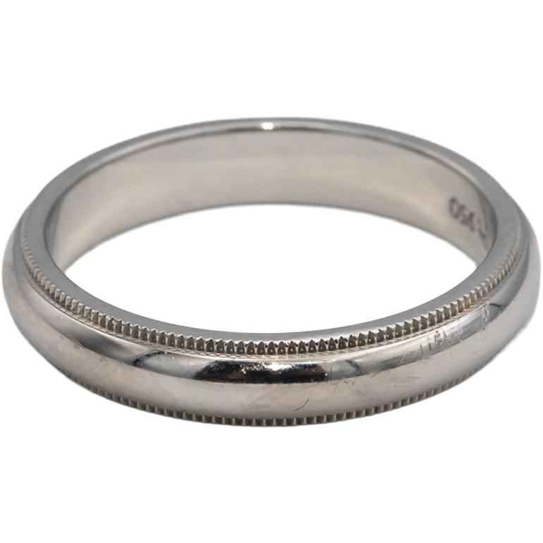 TIFFANY & CO. Platinum Classic Milgrain Wedding Band Ring Size 8.75 w/ Box