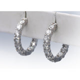 14k White Gold Round Diamond Inside Out Hoop Earrings 5.0CT