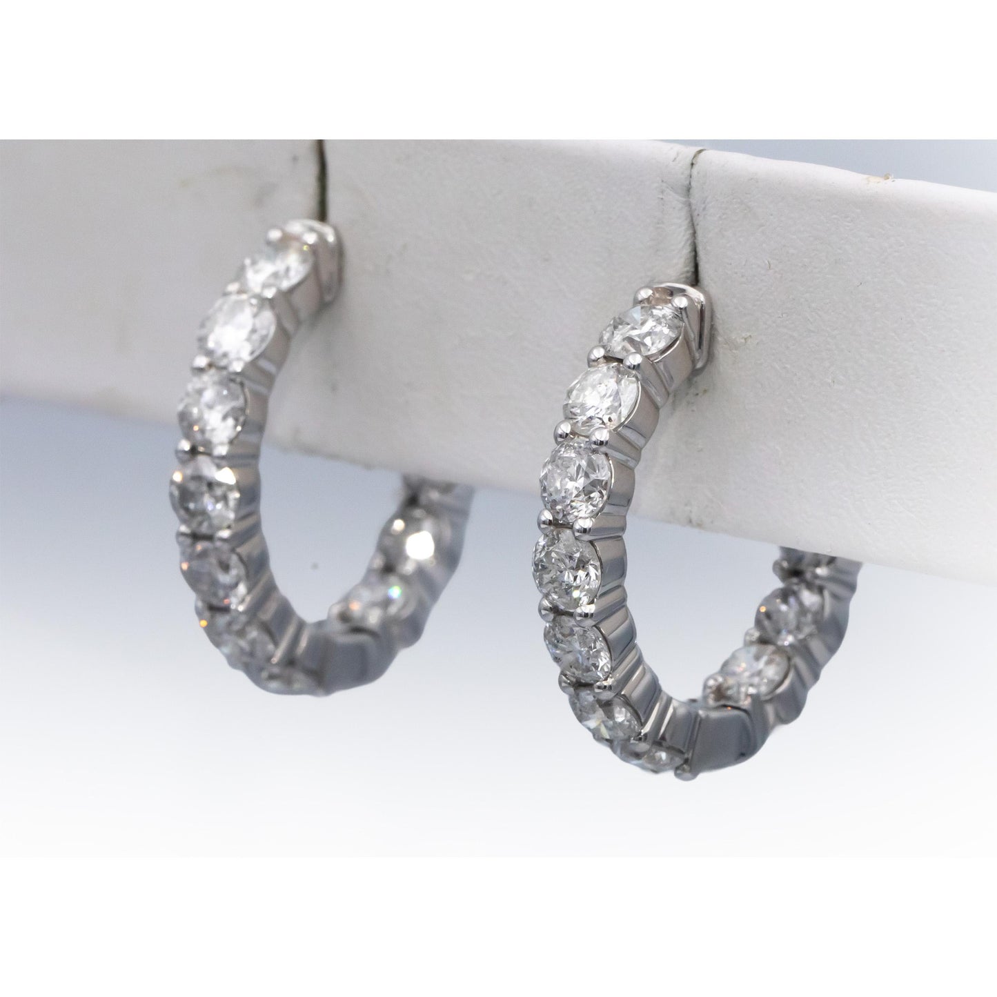 14k White Gold Round Diamond Inside Out Hoop Earrings 5.0CT