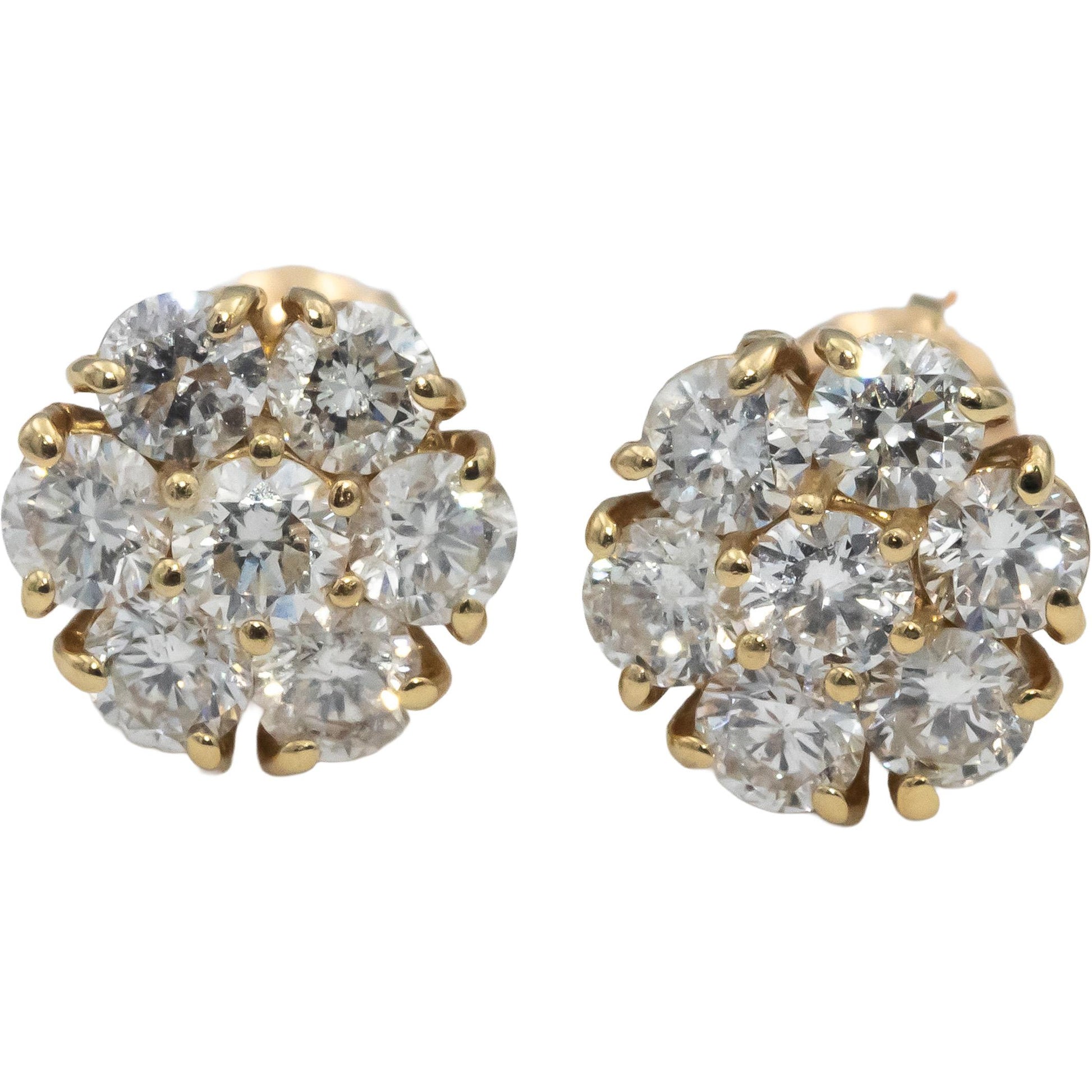 14k Yellow Gold Round Diamond Cluster Flower Stud Screw Back Earrings 2.20CT