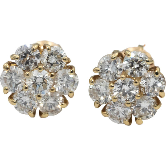 14k Yellow Gold Round Diamond Cluster Flower Stud Screw Back Earrings 2.20CT