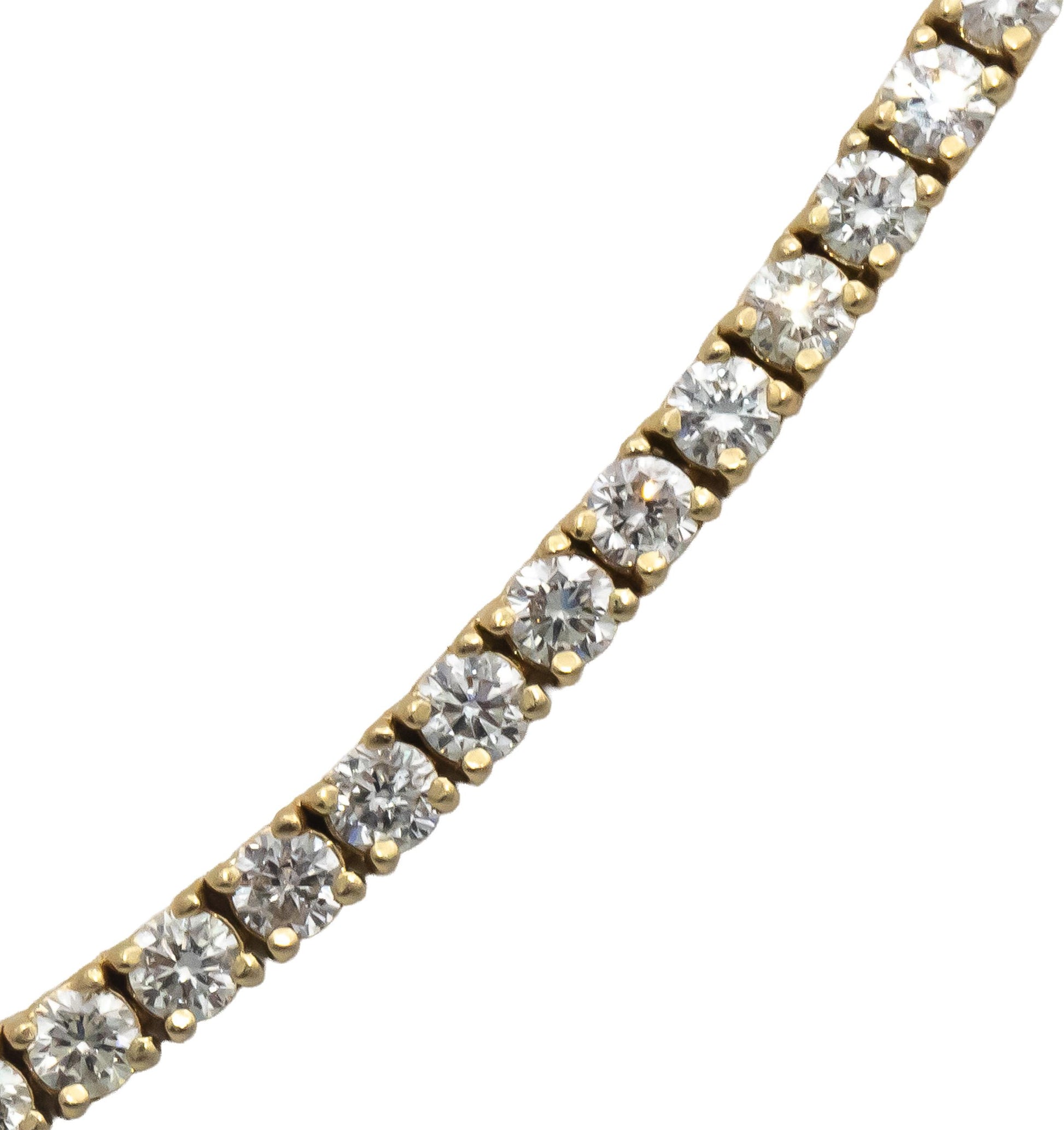 14k Yellow Gold VS Round Diamond Tennis Necklace 10.60CT