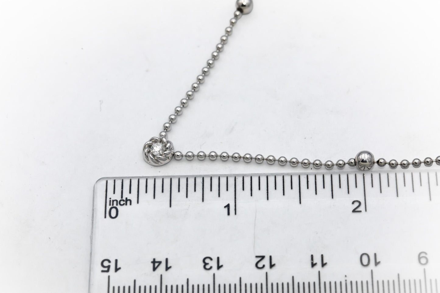 ROBERTO COIN 18k White Gold VS Round Diamond Beaded Necklace 0.10CT