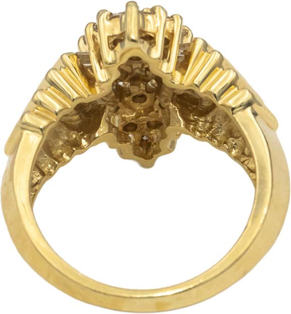 14k Yellow Gold VS Round and Baguette Cut Diamond Cocktail Ring 1.0CT Size 7.25