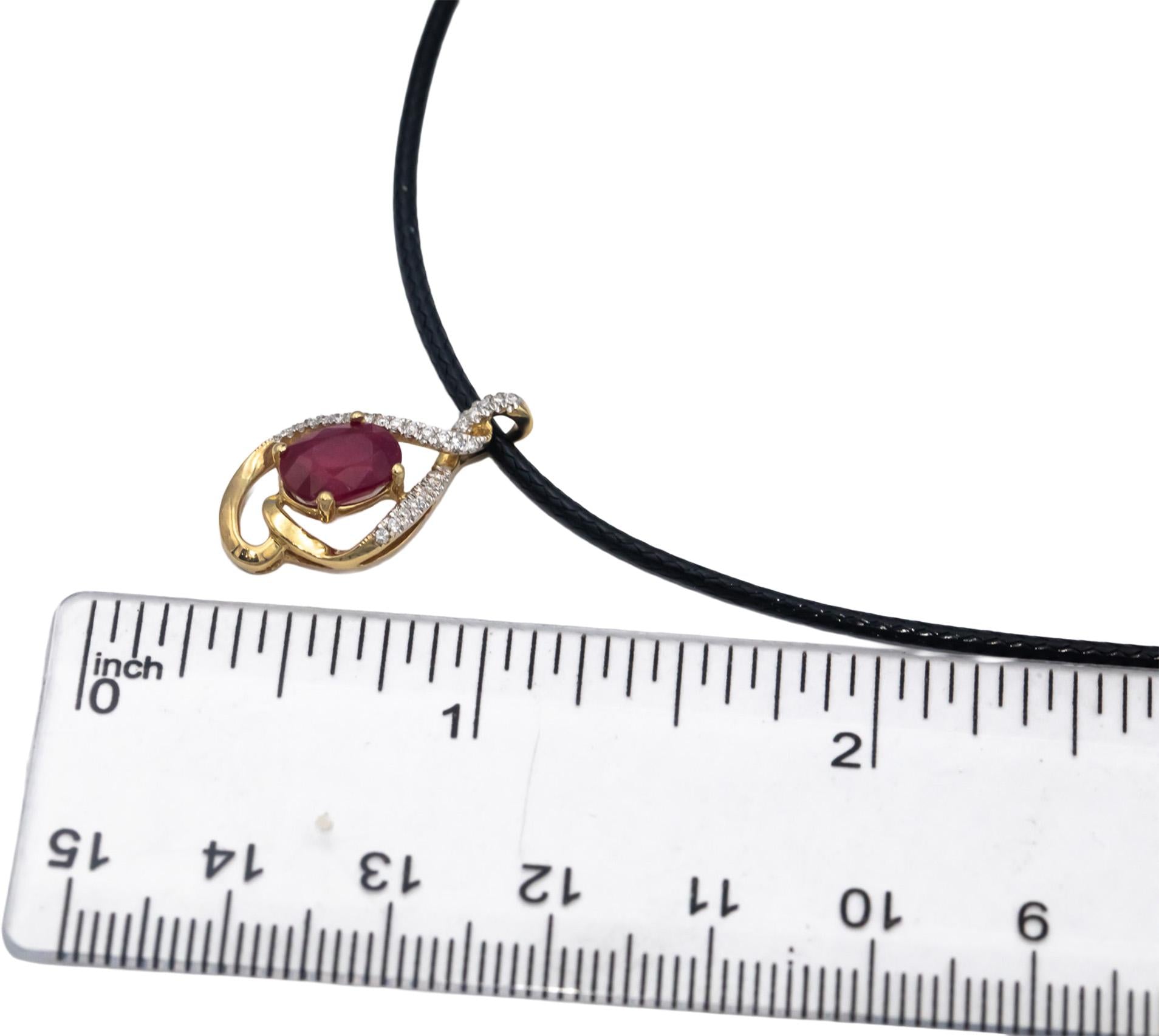 Designer Signed 9k Yellow Gold Ruby and Diamond Pendant Necklace 1.33CTW