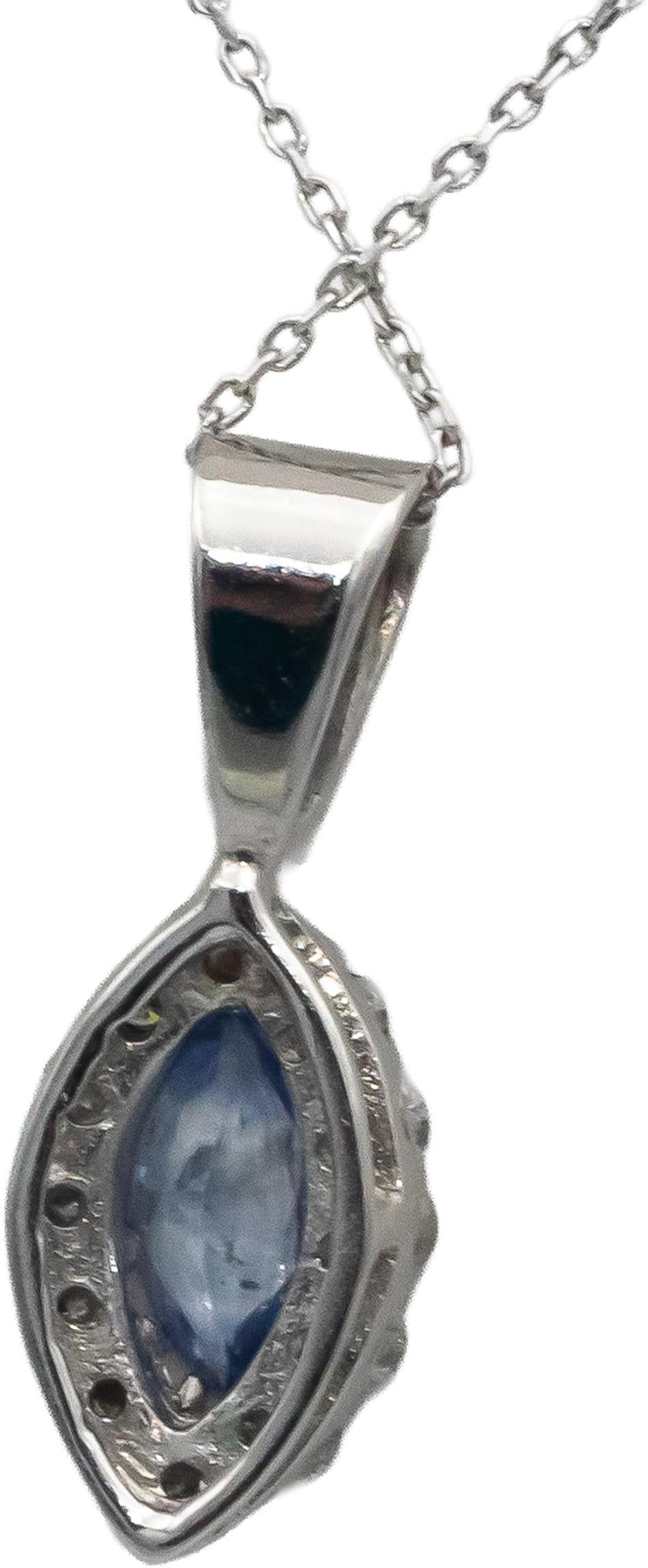 14k White Gold Blue Sapphire and Diamond Pendant Necklace 0.40CTW