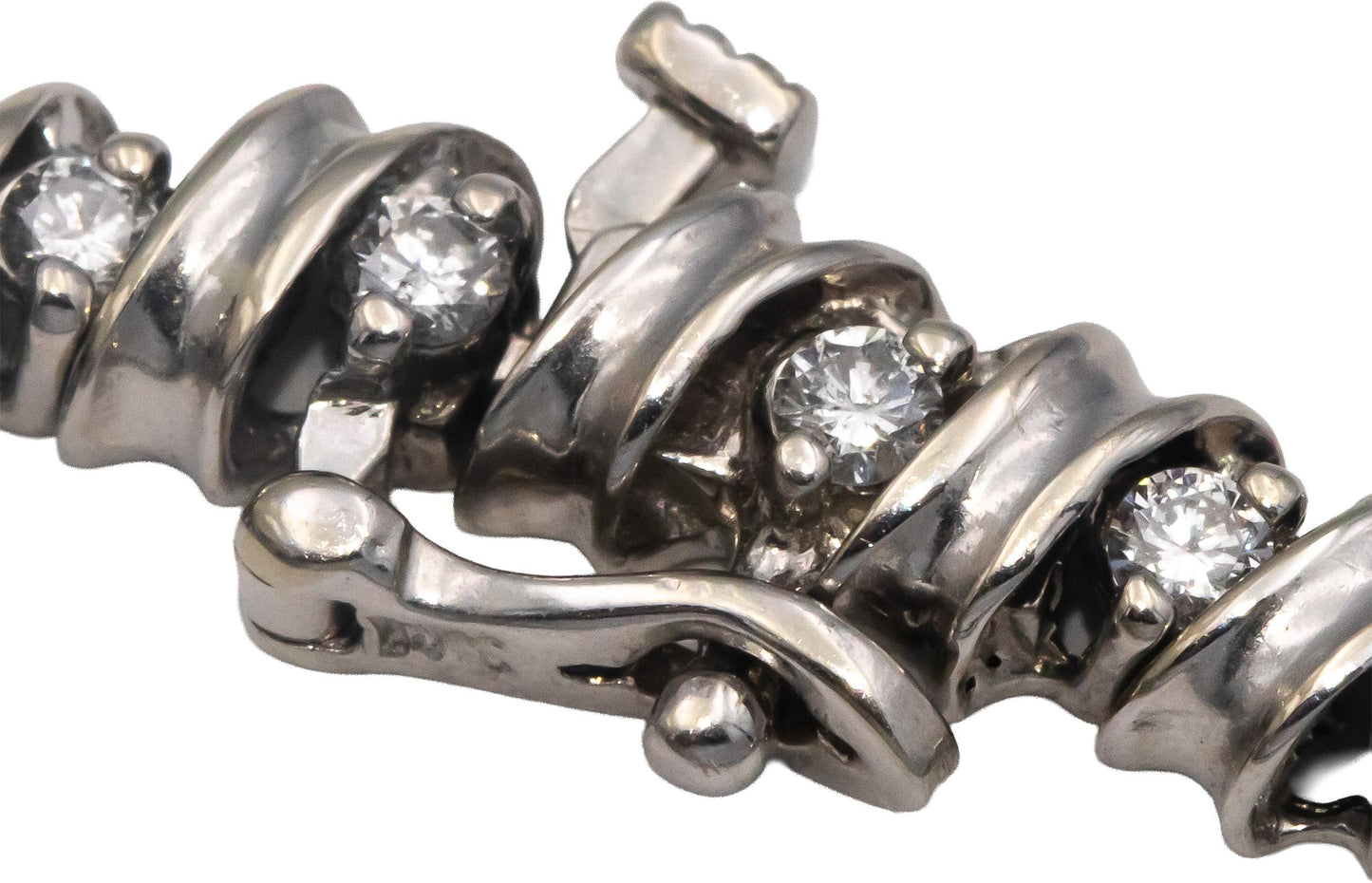 14k White Gold Round Diamond Fancy Link Tennis Bracelet 1.80CT