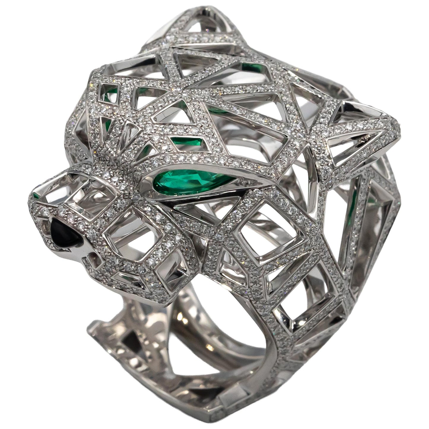 CARTIER 18k White Gold Panthere De Cartier Diamond Gemstone Ring $90,500 Retail