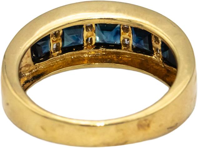 14k Yellow Gold Blue Sapphire and Diamond Band Ring 0.70CTW Size 7.25