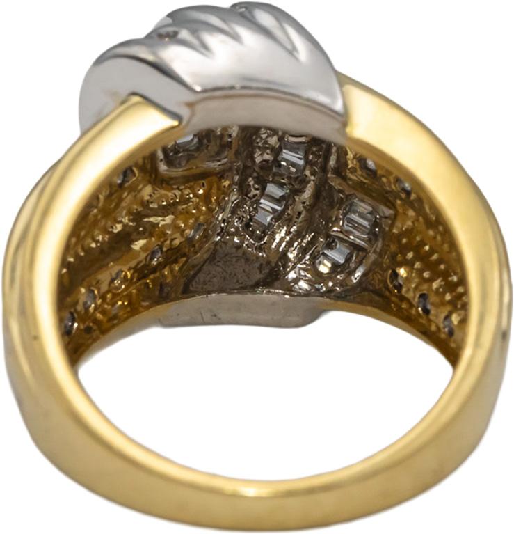 14k Yellow & White Gold Round & Baguette Diamond Cocktail Ring 1.0CT Size 7.5