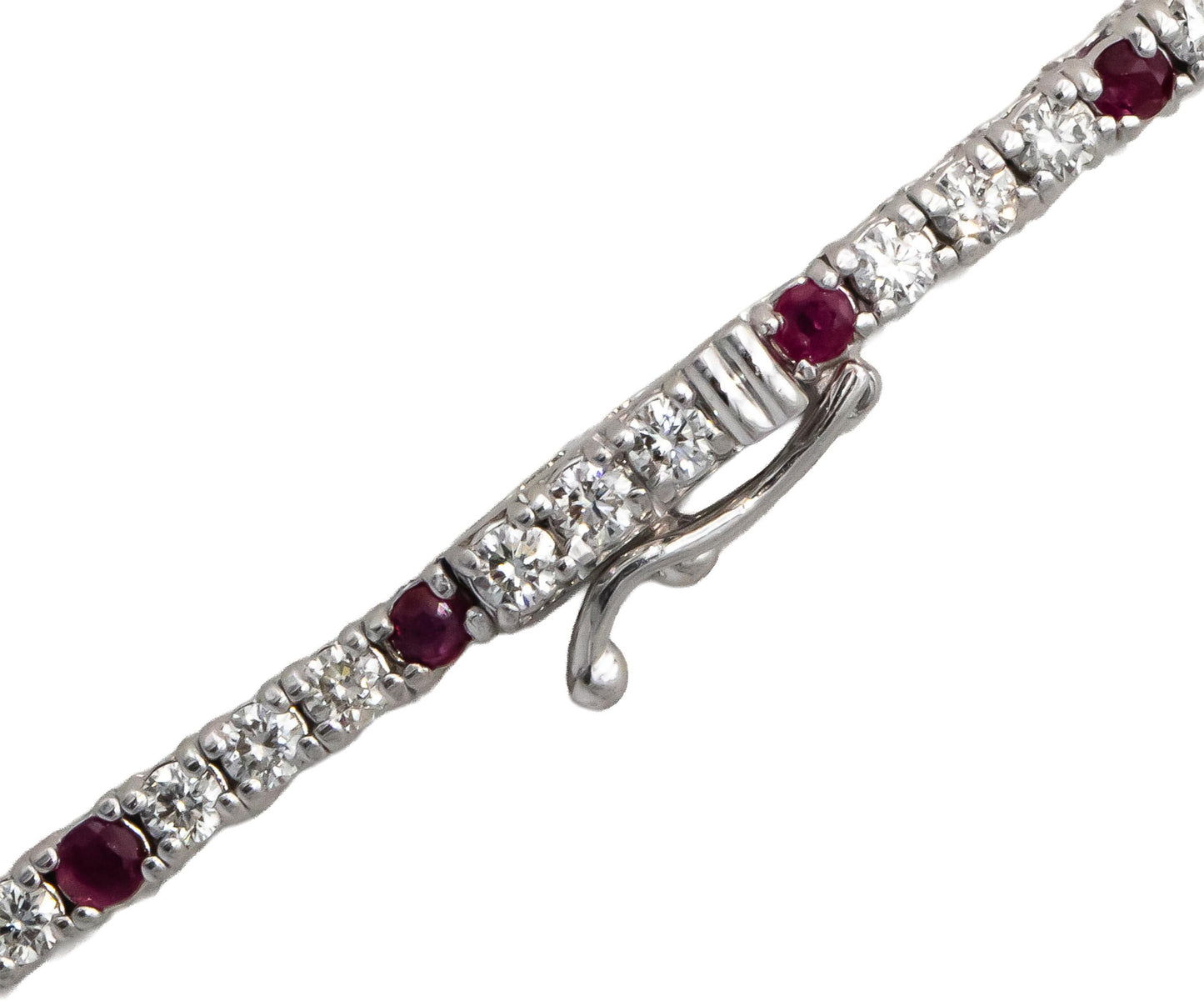 14k White Gold VS Round Diamond and Ruby Tennis Necklace 7.33CTW