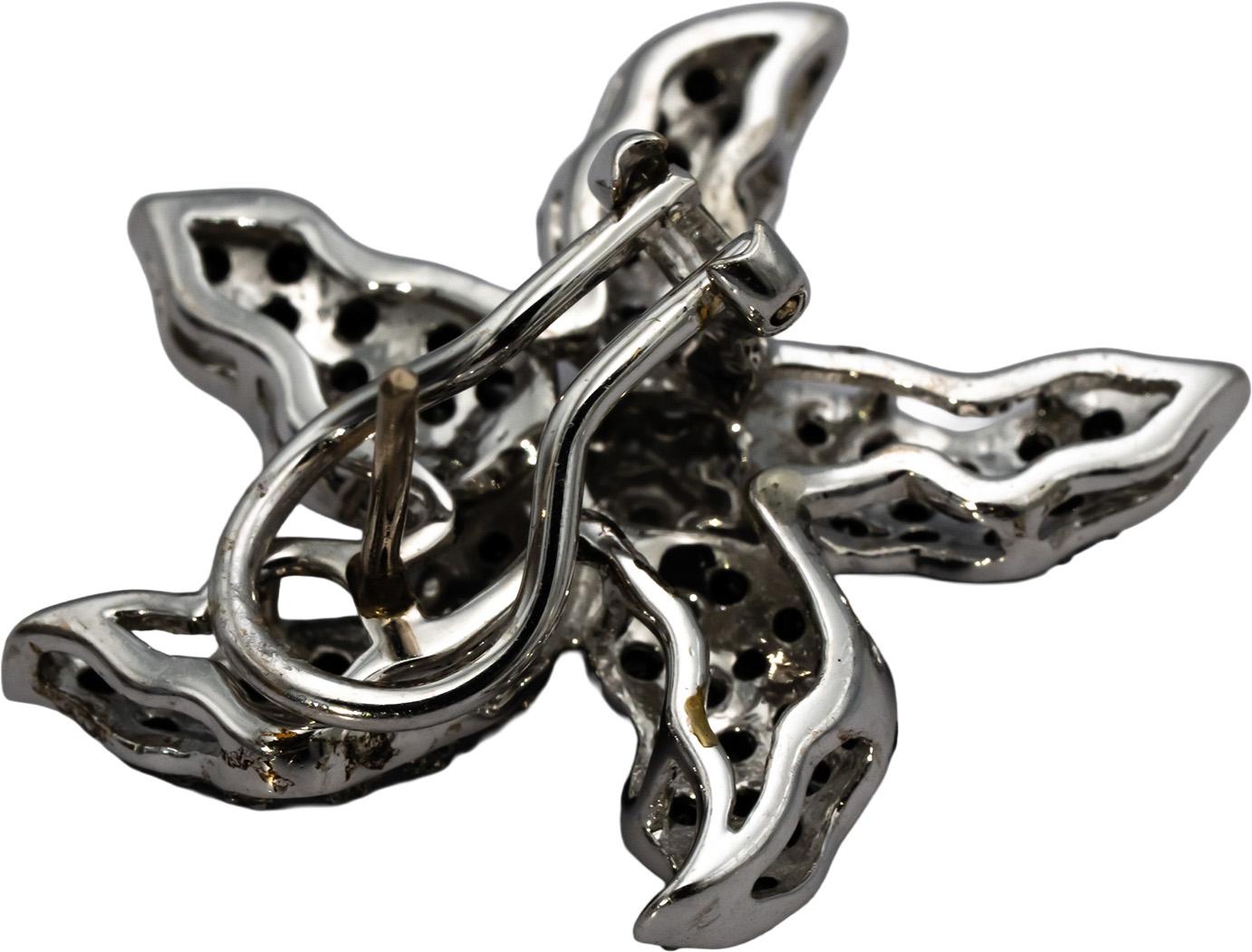 18k White Gold Round White and Black Diamond Flower Earrings 3.0CT