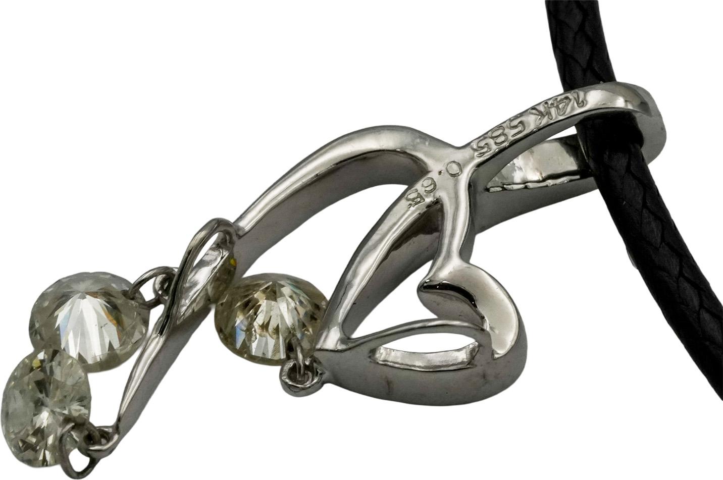 14k White Gold Round Diamond Dangle Pendant Necklace 0.65CT