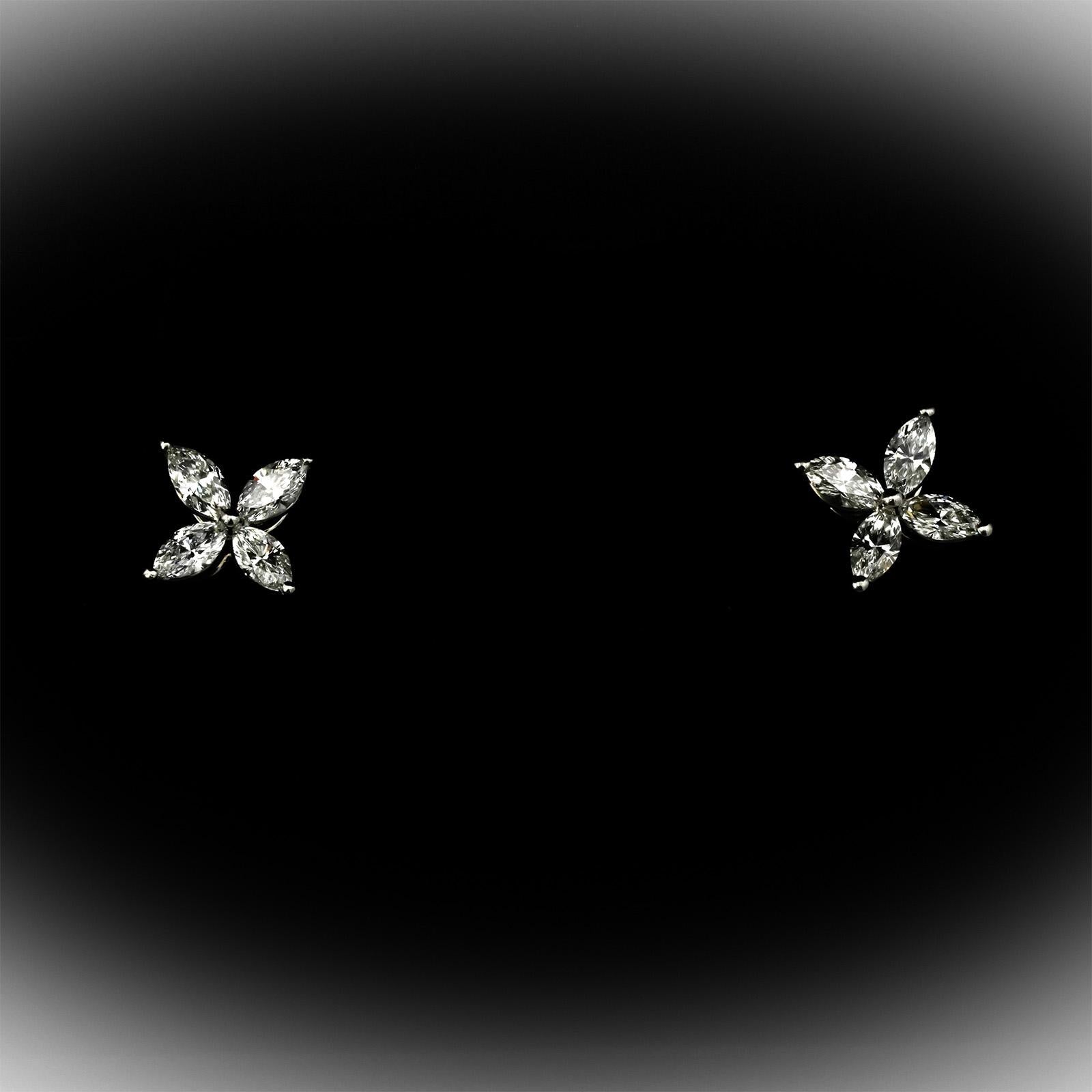 TIFFANY & CO. Victoria Marquise Diamond Platinum Large Size Stud Earrings 1.62CT