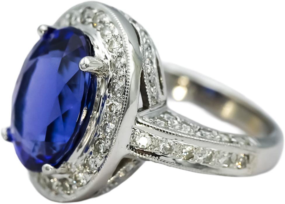 Designer 18k White Gold Diamond and Tanzanite Cocktail Ring 8.70CT Size 6