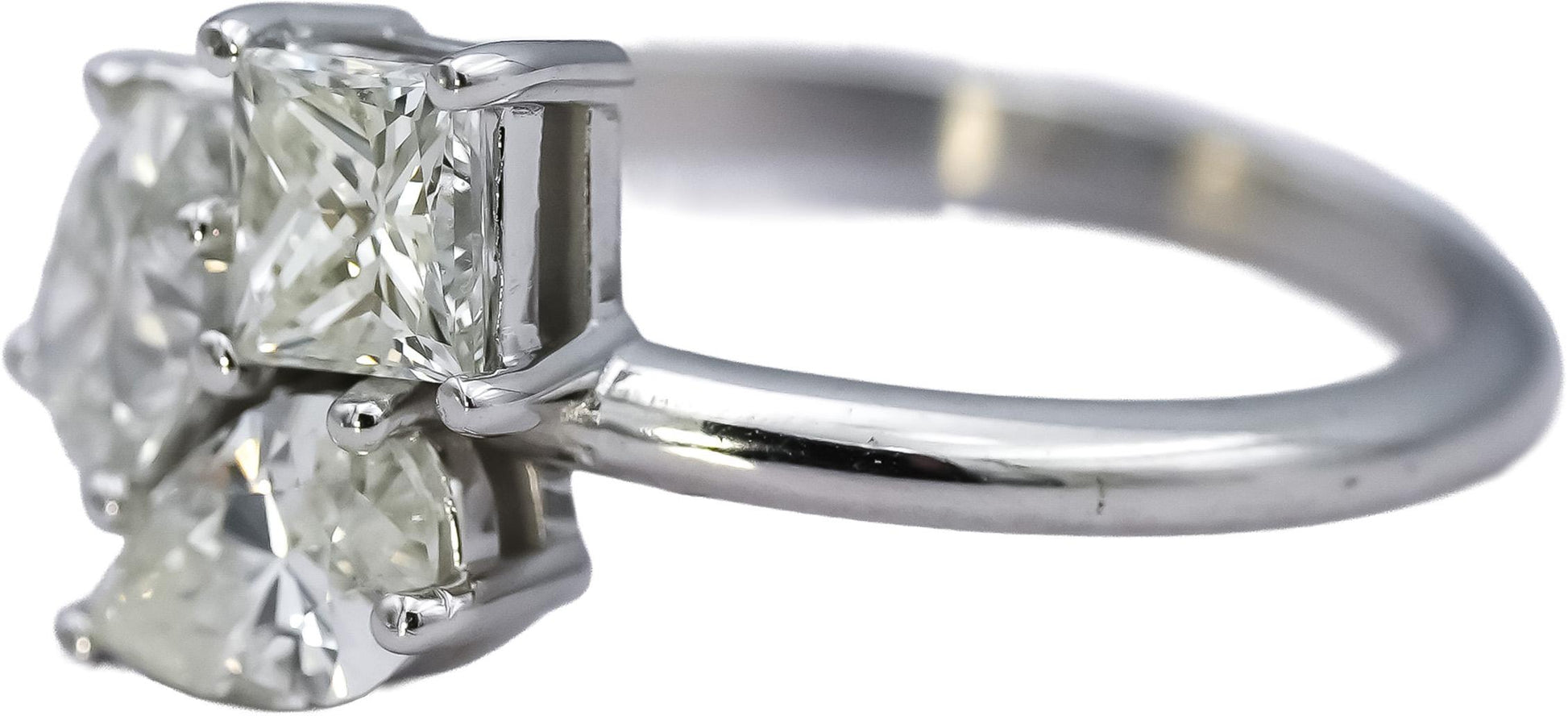 18k White Gold Princess Oval Pear Cut Diamond Three-Stone Ring 1.40CT Size 6.75
