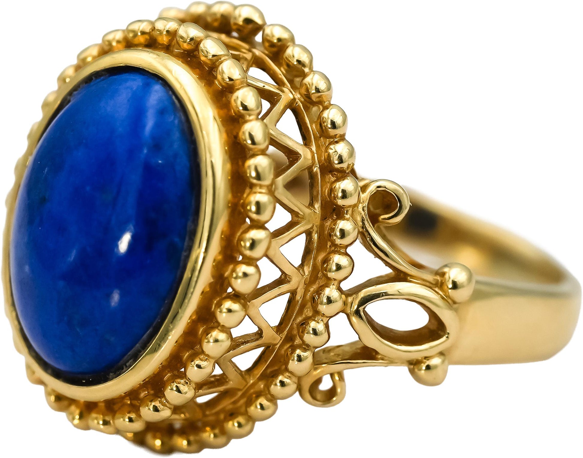 14k Yellow Gold Oval Cabochon Lapis Lazuli Solitaire Cocktail Ring Size 9