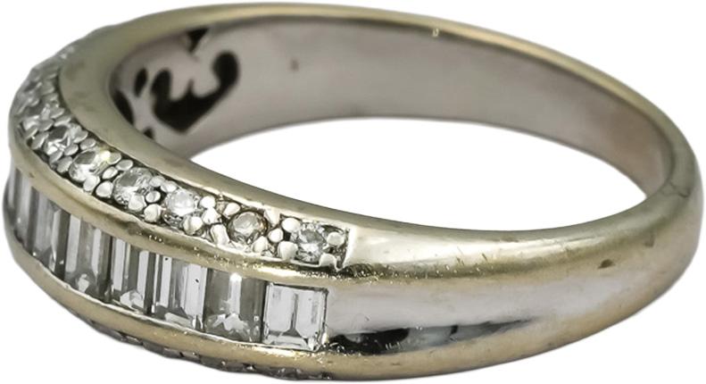 14k White Gold VS Round and Baguette Cut Diamond Band Ring 1.0CT Size 7