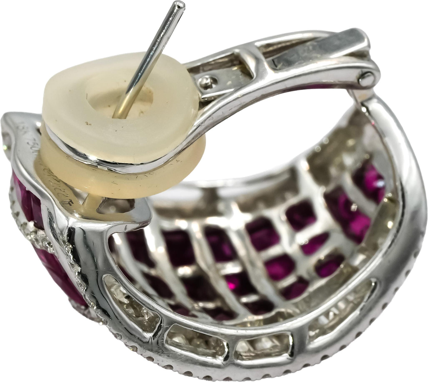 18k White Gold Ruby and Diamond Cluster Curved Earrings 7.90CTW