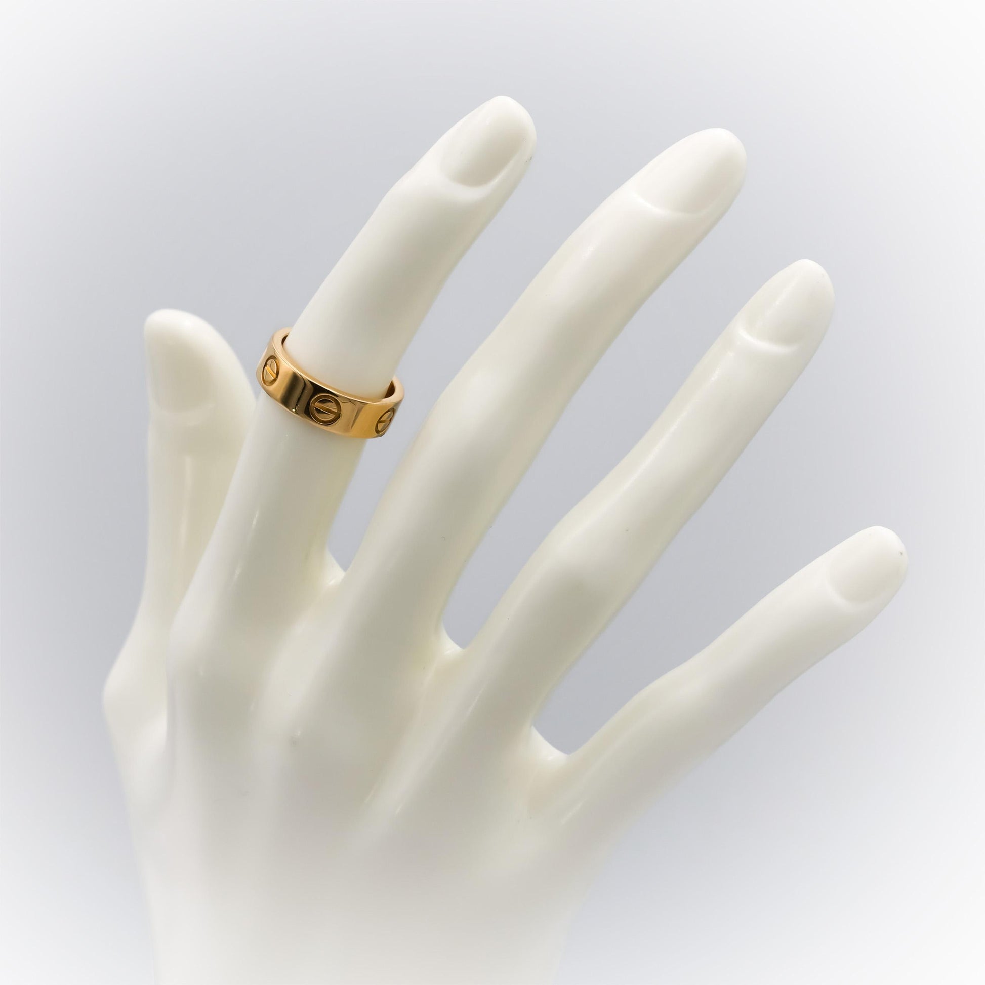 CARTIER 18k Yellow Gold Love Screw Motif Band Ring Size 50 w/ Box & Papers