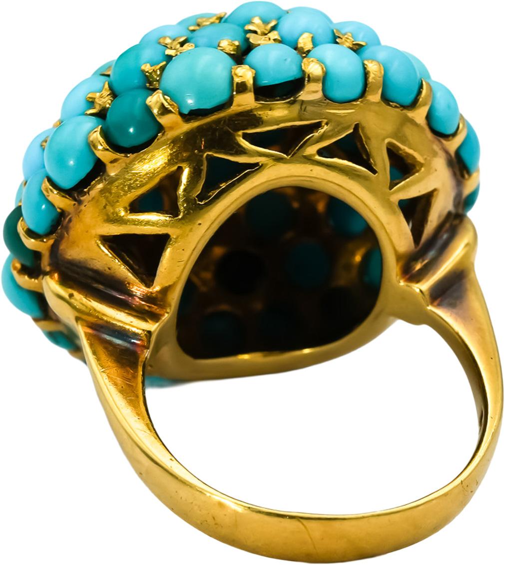 18k Yellow Gold Cabochon Turquoise Jumbo Dome Statement Ring Size 8