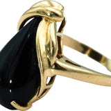 14k Yellow Gold Pear Cabochon Cut Onyx Solitaire Ring Size 7