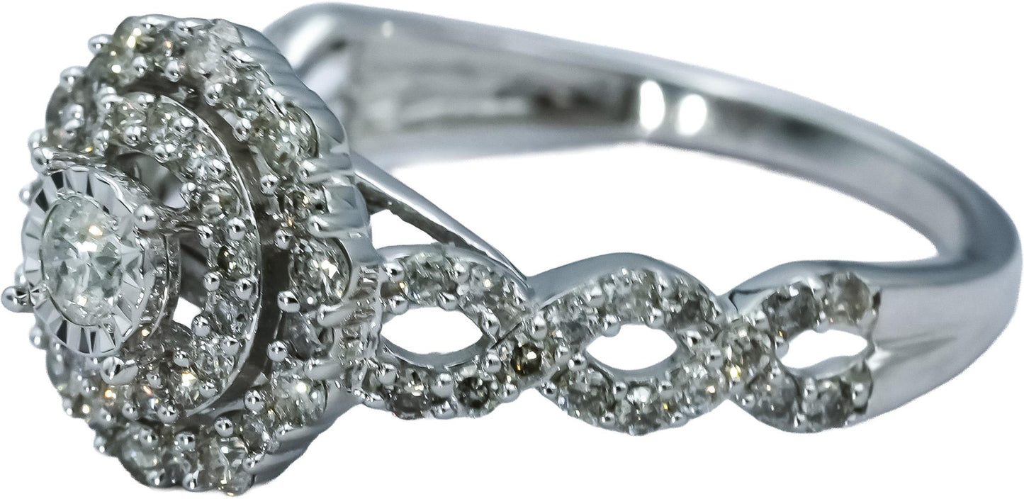 14k White Gold Round Diamond Double Halo Ring 0.50CT Size 7