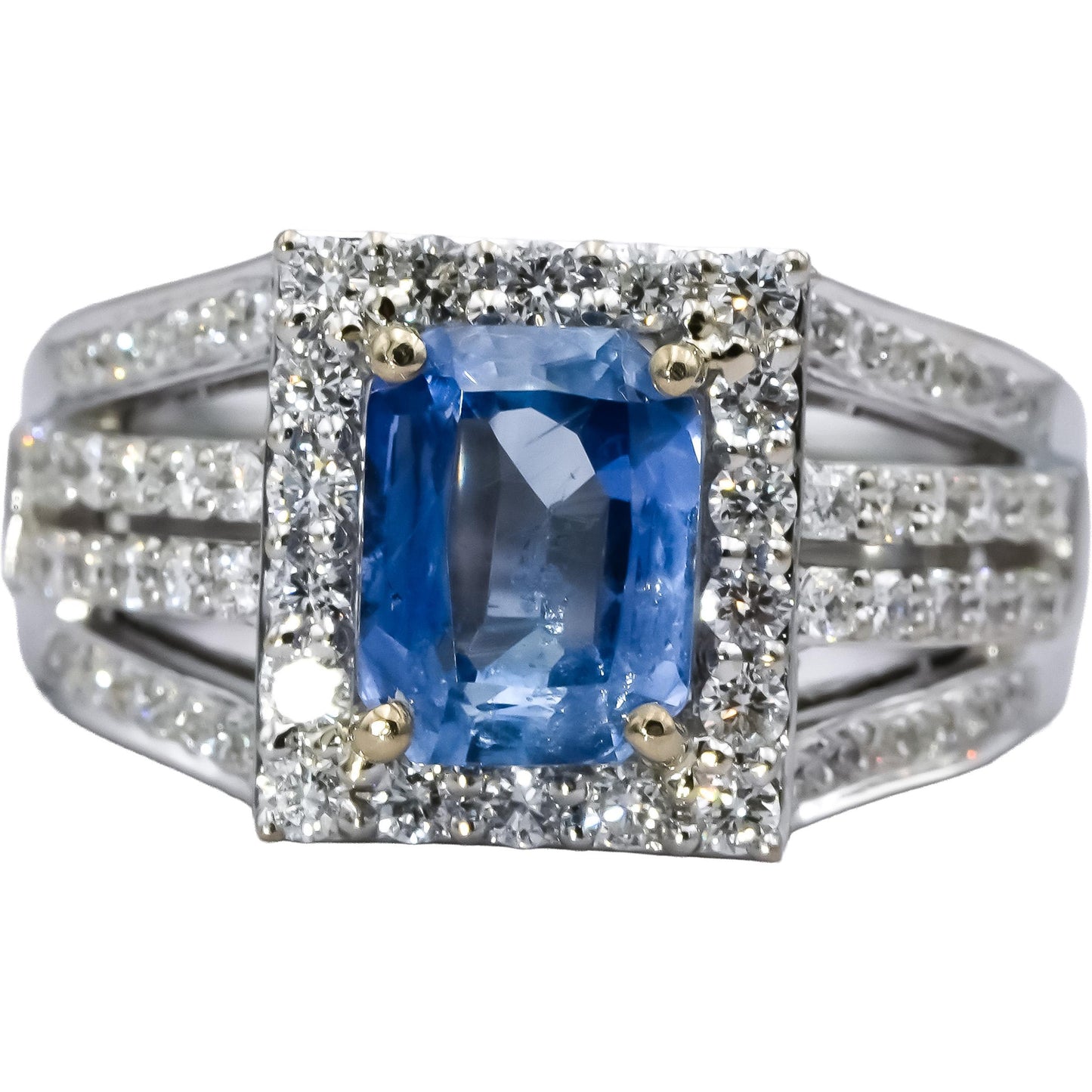 18k White Gold Blue Sapphire and Diamond Cocktail Ring 3.10CTW Size 6.75