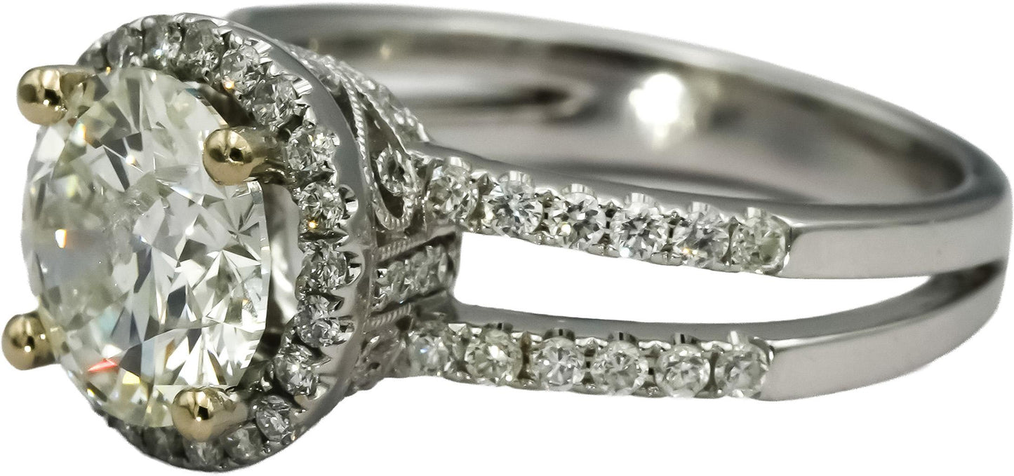 18k White Gold Round Diamond Engagement Ring 2.51CT w/ 0.49CT Center Size 6