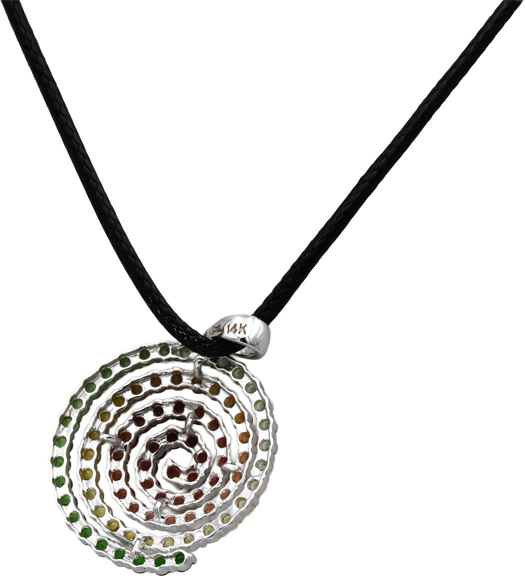 14k White Gold Round Multi Color Assorted Gemstone Spiral Pendant Necklace 2.0CT