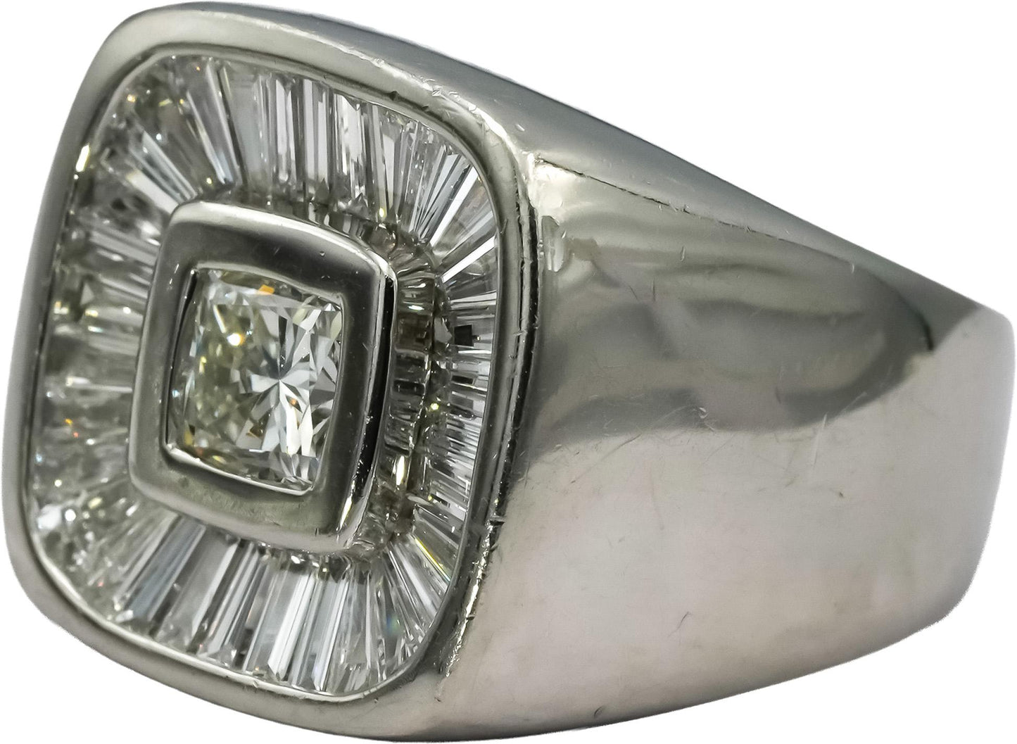 Platinum Round and Baguette Diamond Men's Ring 3.15CT w/ 1.15CT Center Size 9.5