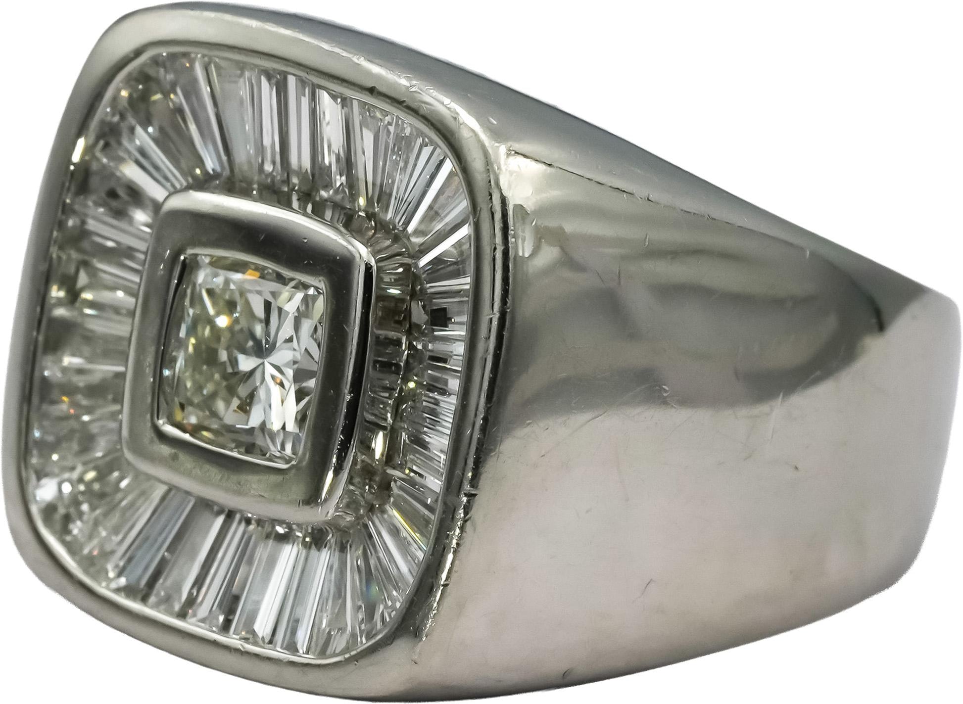 Platinum Round and Baguette Diamond Men's Ring 3.15CT w/ 1.15CT Center Size 9.5