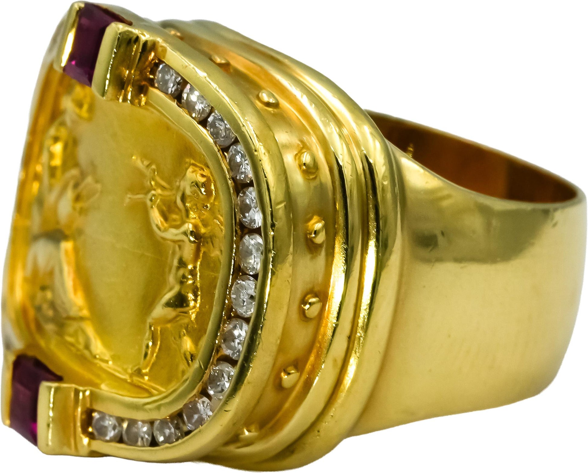 SEIDENGANG 18k Yellow Gold Diamond & Ruby Cupid Venus Ring .63CT Size 5.25