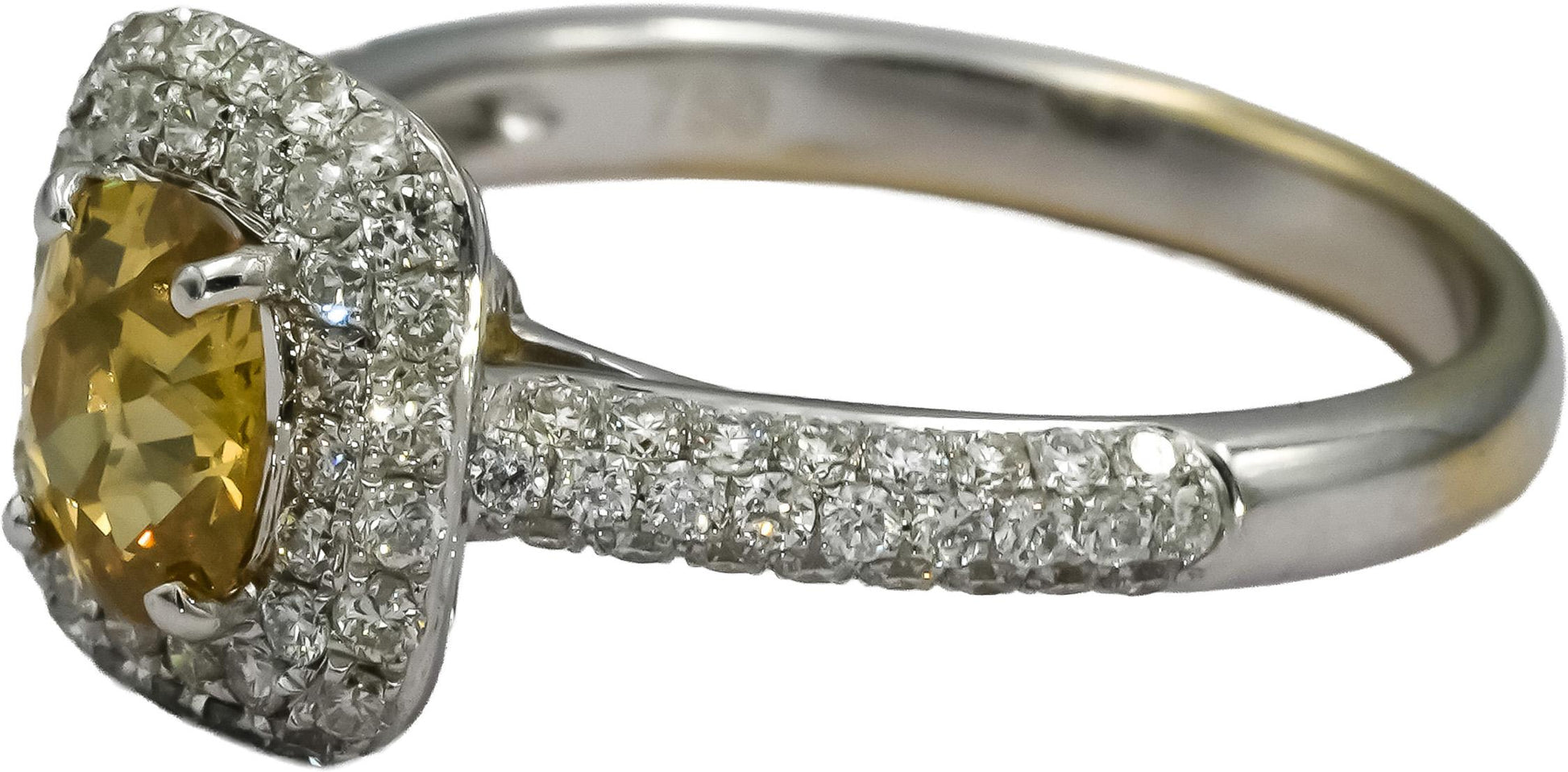 18k White Gold White & Fancy Yellow Diamond Pave Ring 1.25CT w/ .75CT Center