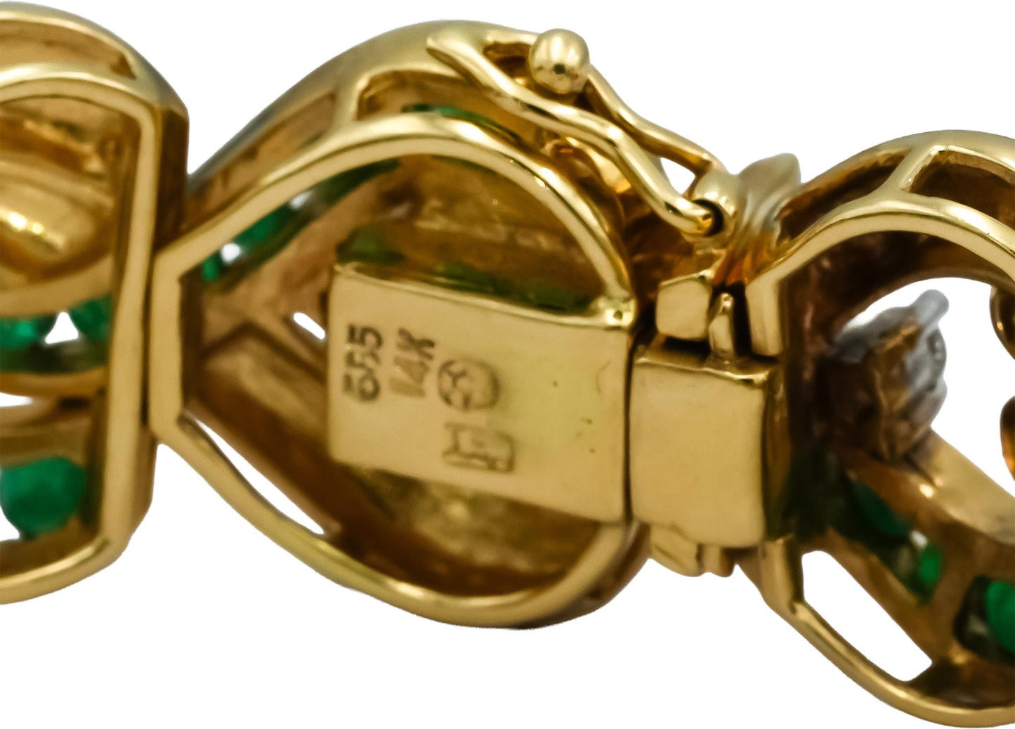 14k Yellow Gold Emerald and Diamond Fancy Link Bracelet 2.35CT