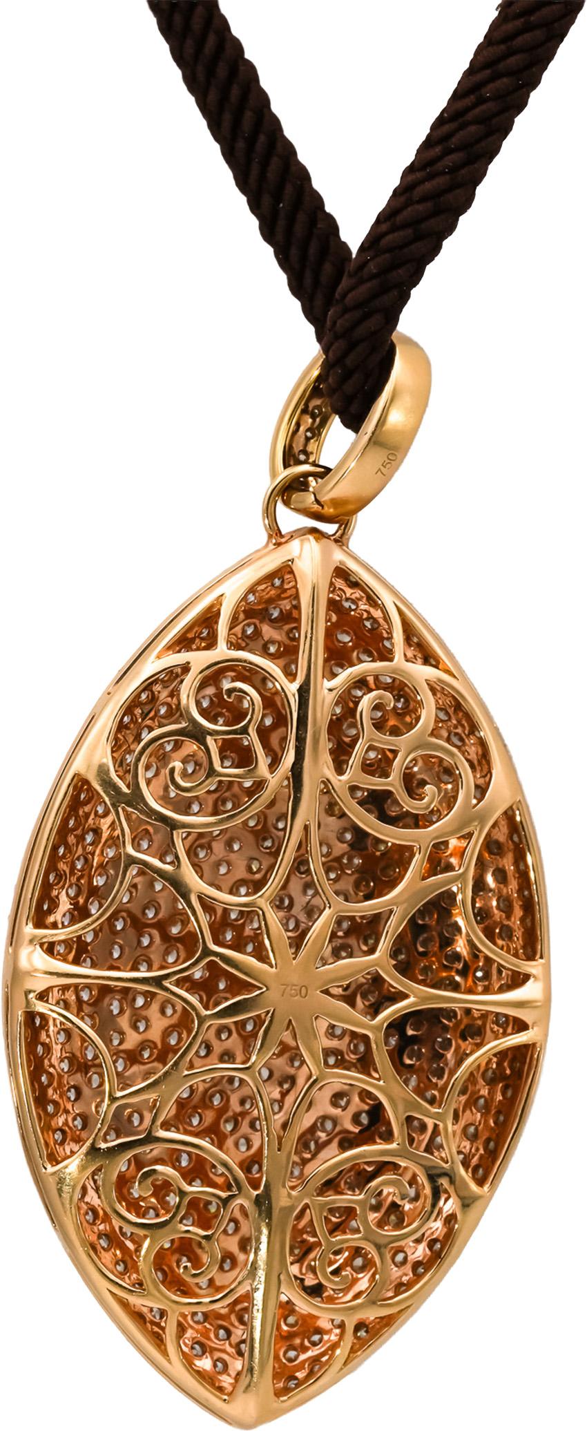 18k Rose Gold Round Diamond Pave Set Cluster Pendant Necklace 7.0CT