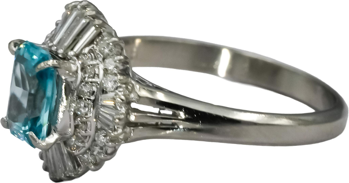 Platinum VS Diamond and Blue Zircon Cocktail Ring 1.59CT Size 7.75