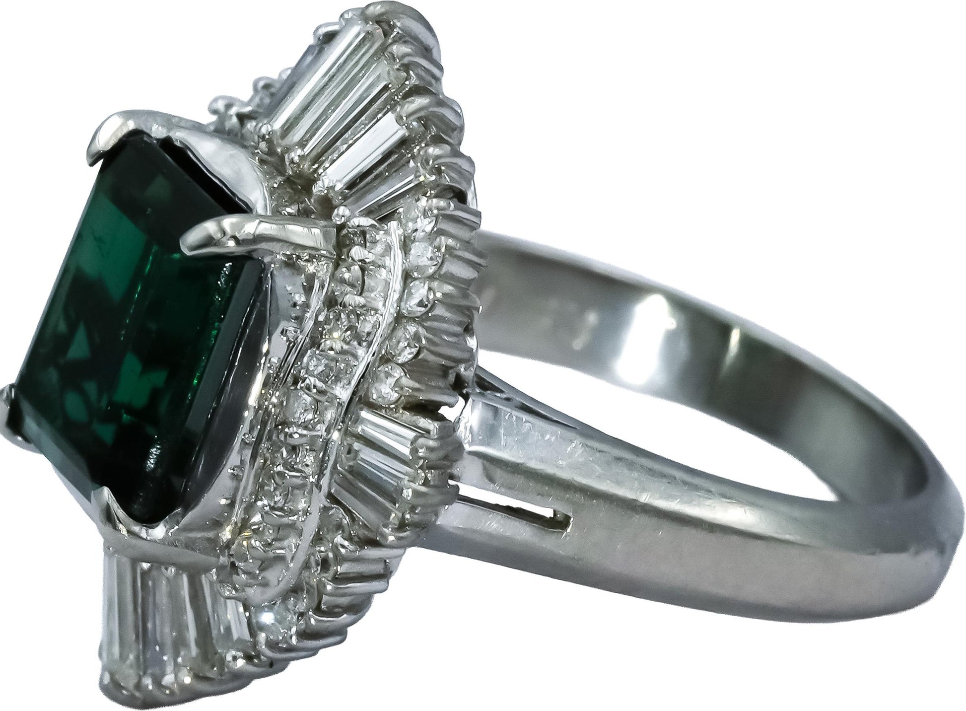 Platinum VS Diamond and Green Tourmaline Cocktail Ring 3.76CT Size 6.25