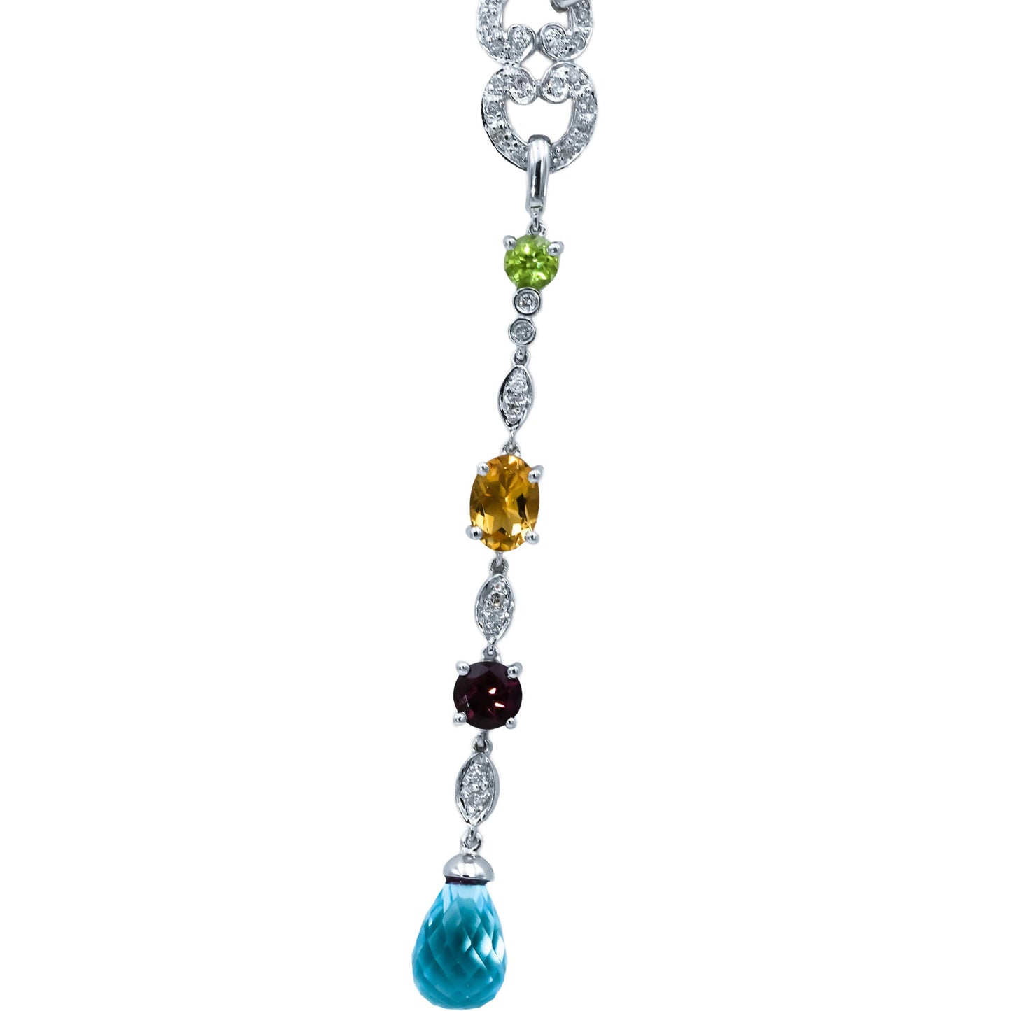 14k White Gold Diamond and Assorted Gemstone Chain Necklace 0.35CT