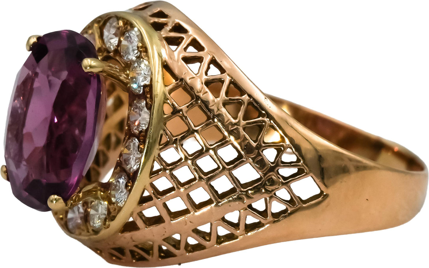 14k Rose Gold VS Diamond and Synthetic Amethyst Ring 4.50CT Size 8.75