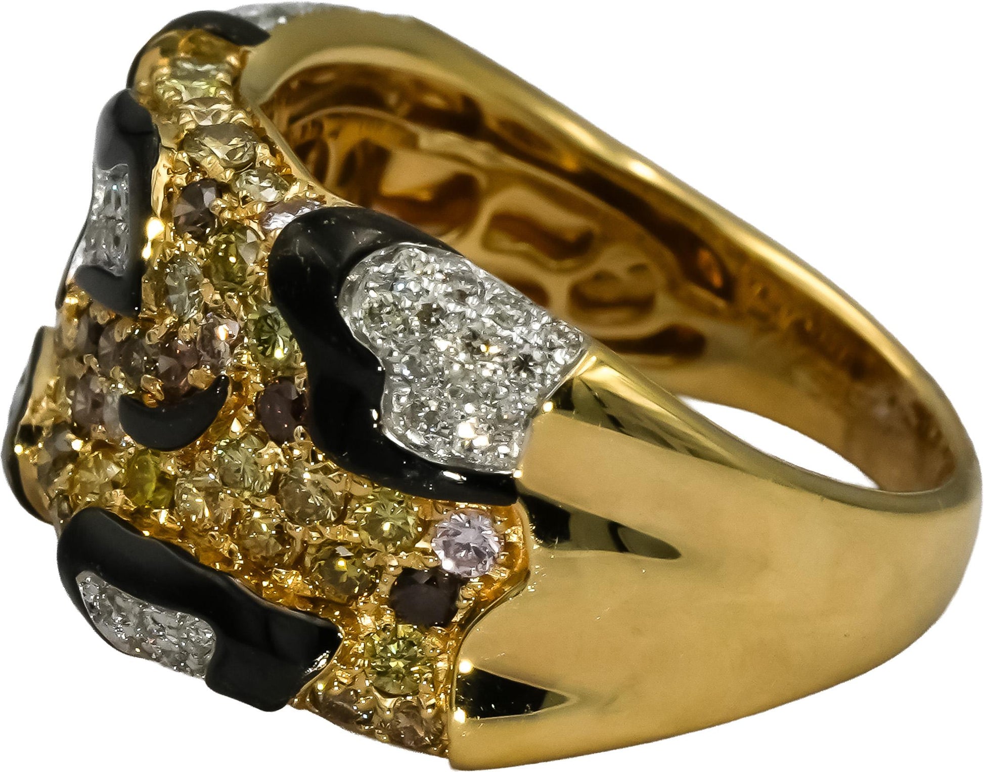 14k Yellow Gold Black Rhodium VS Diamond Cluster Band Ring 1.0CT Size 6.5